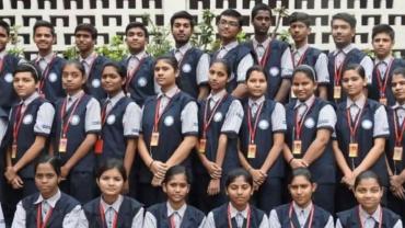 Students of Mount Carmel Convent Senior Secondary School at Cement Nagar in Chandrapur district of India's Maharashtra state pose for a photograph.